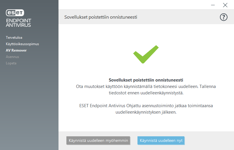 Käynnistä uudelleen ja jatka asennusta