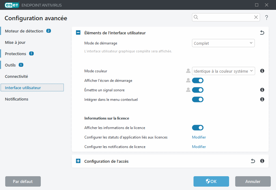 Configurations avancées des éléments de l'interface utilisateur