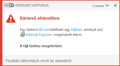 Értesítési ablak – kártevő eltávolítva Értesítési ablak – kártevő eltávolítva