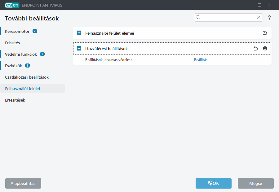 Hozzáférési beállítások további beállítások