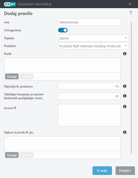 Dodajanje pravila za napad z grobo silo Dodajanje pravila za napad z grobo silo
