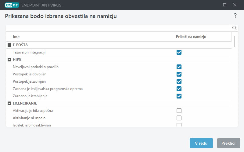 Obvestila na namizju Obvestila na namizju