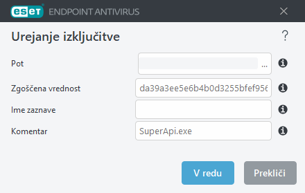 Urejanje zgoščene vrednosti izključitve Urejanje zgoščene vrednosti izključitve