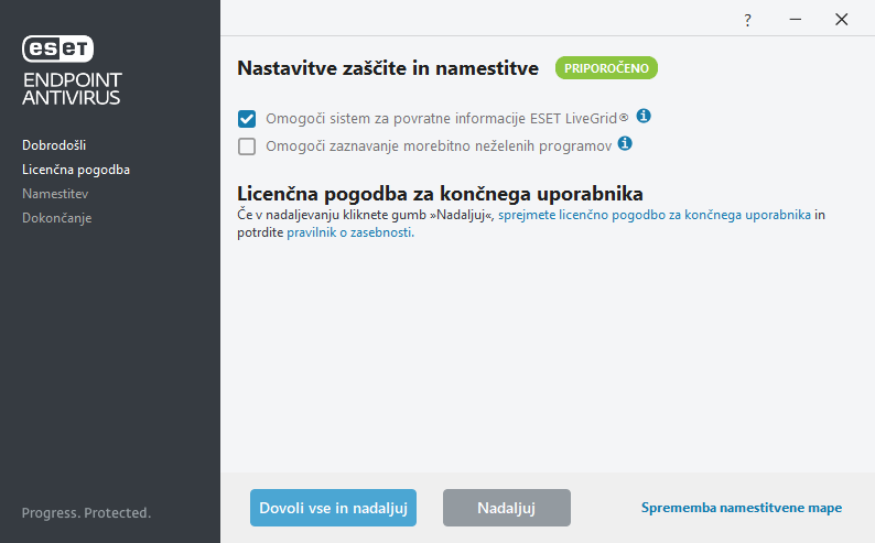 Nastavitve in licenčna pogodba za končnega uporabnika Nastavitve in licenčna pogodba za končnega uporabnika