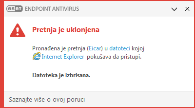 Prozor obaveštenja – pretnja je uklonjena Prozor obaveštenja – pretnja je uklonjena