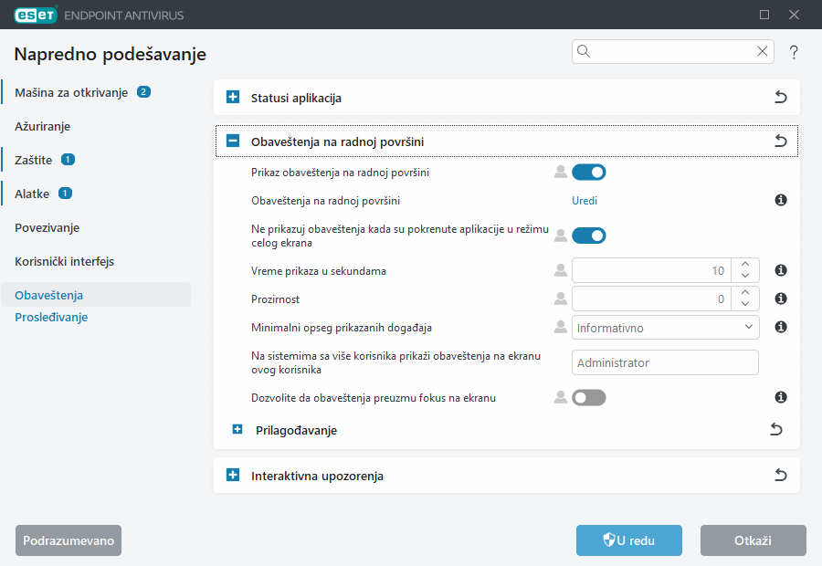 Napredno podešavanje obaveštenja na računaru