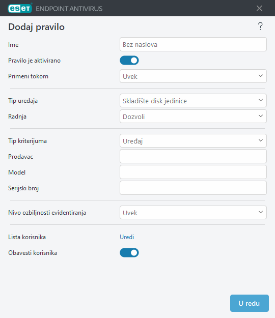 Dodajte pravilo kontrole uređaja