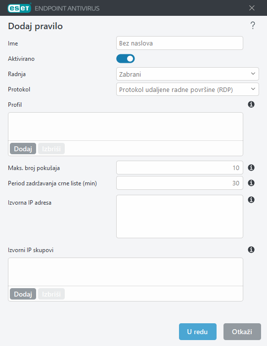 Dodajte pravilo u slučaju napada grubom silom Dodajte pravilo u slučaju napada grubom silom