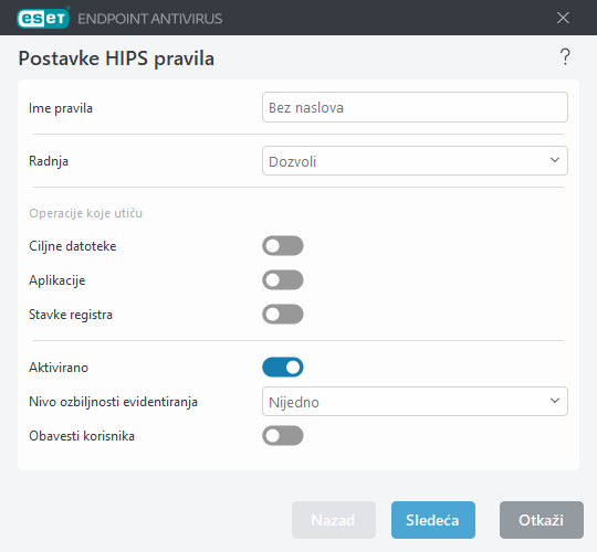 Postavke HIPS pravila Postavke HIPS pravila