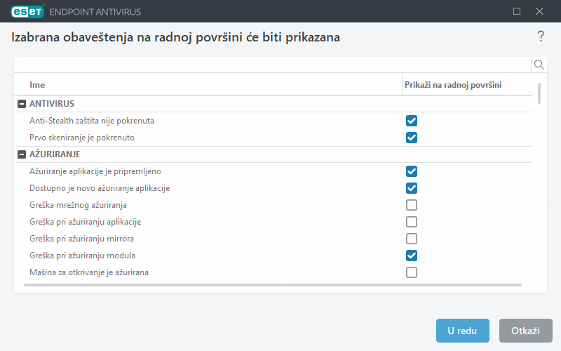 Obaveštenja na radnoj površini Obaveštenja na radnoj površini
