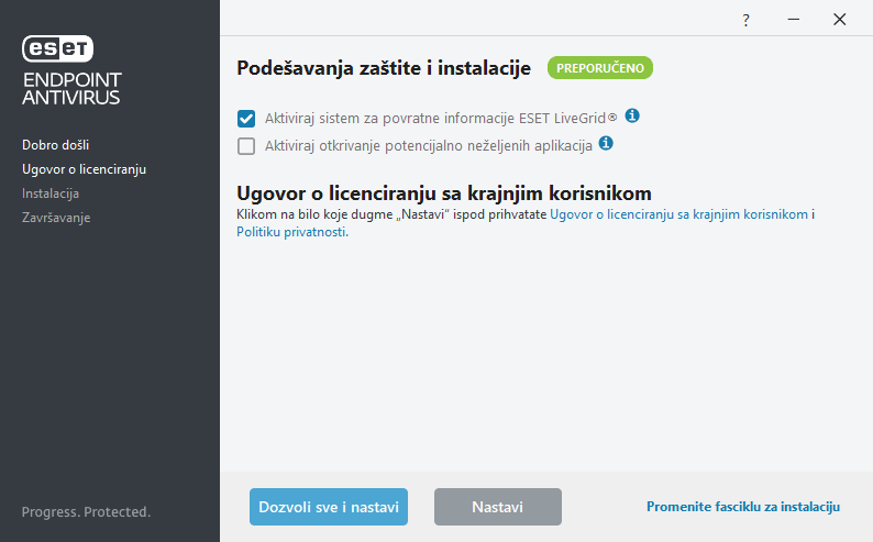 Podešavanja i Ugovor o licenciranju sa krajnjim korisnikom