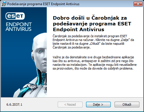 Pozdravna poruka tokom instalacije