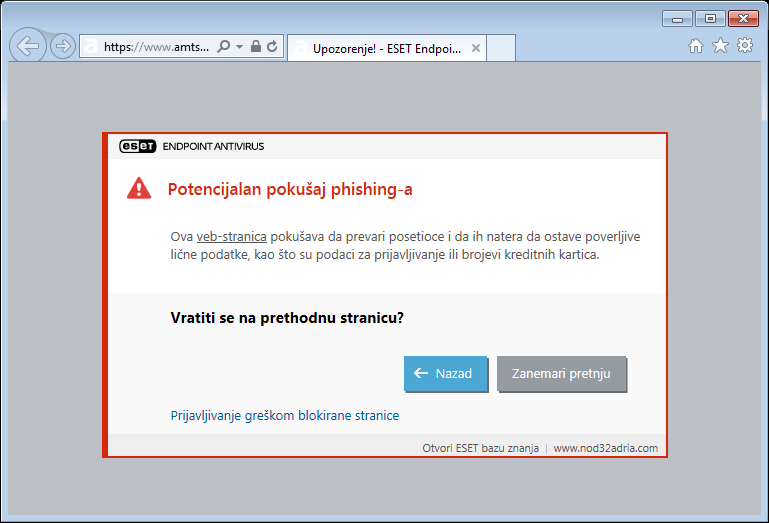 Potencijalan pokušaj phishing-a Potencijalan pokušaj phishing-a
