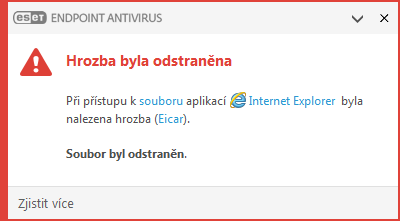 Okno oznámení – Hrozba byla odstraněna