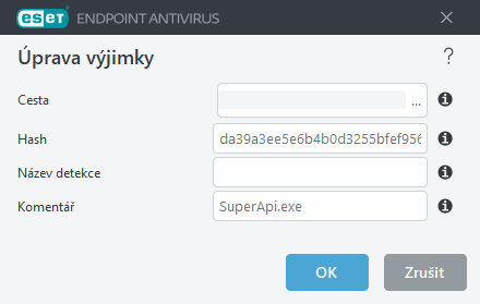 Upravit výjimku pro hash