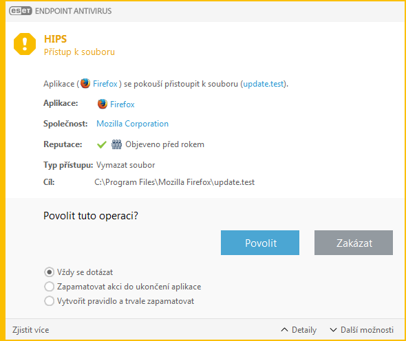 Oznámení Host-based Intrusion Prevention System (HIPS)