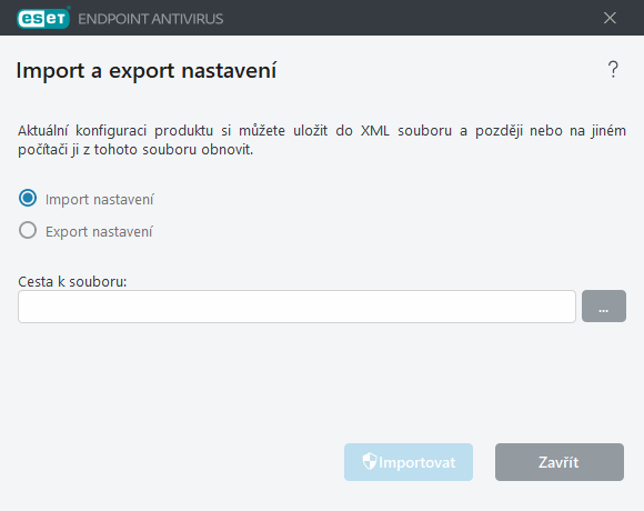 Import a export nastavení