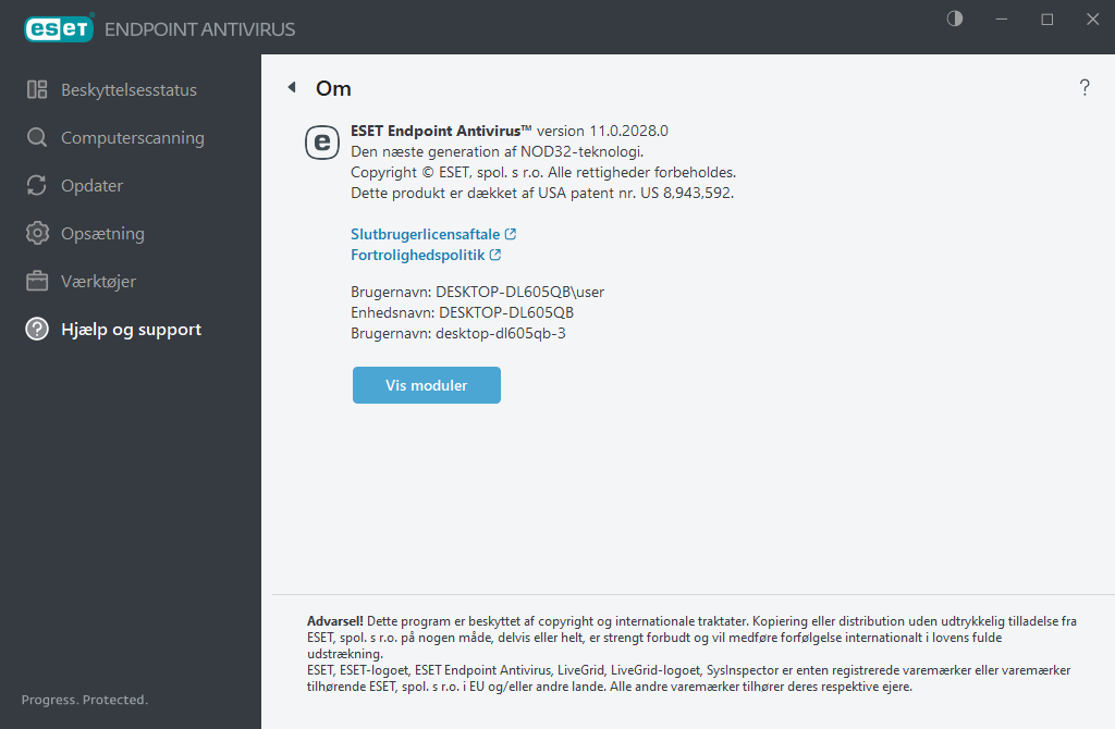 Oplysninger om installeret version
