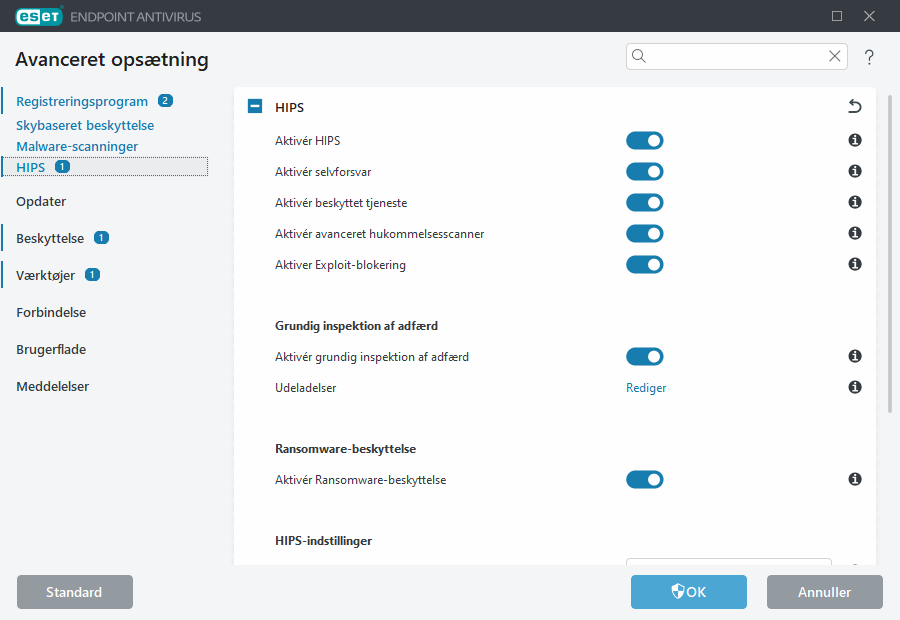 Avanceret opsætning af Host-based Intrusion Prevention System