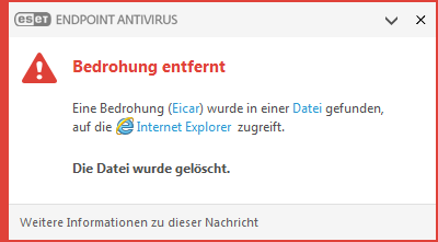 Benachrichtigungsfenster – Bedrohung entfernt