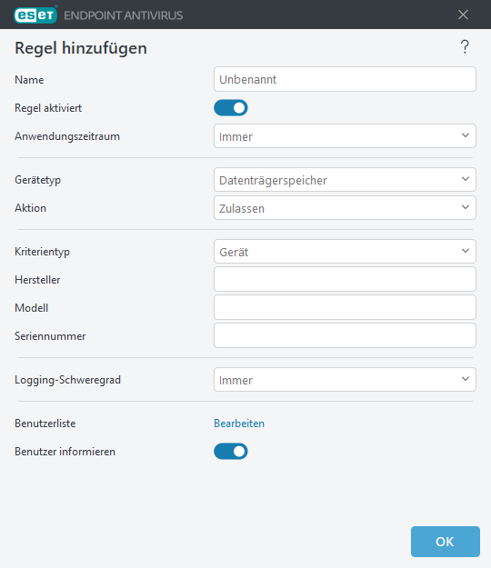 Regel für die Medienkontrolle hinzufügen