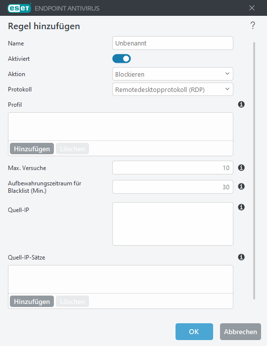 Regel zum Schutz vor Brute-Force-Angriffen hinzufügen