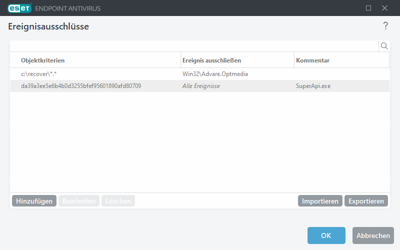 Ereignisausschlüsse