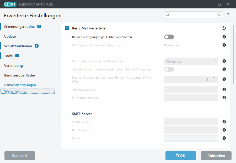 Erweiterte Einstellungen für die Weiterleitung