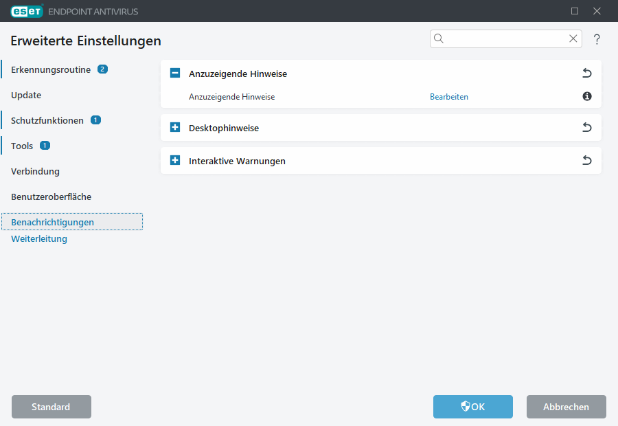 Erweiterte Einstellungen für Benachrichtigungen
