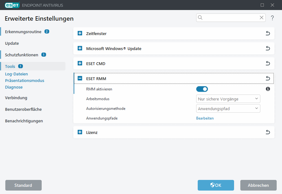 Erweiterte Einstellungen für ESET RMM
