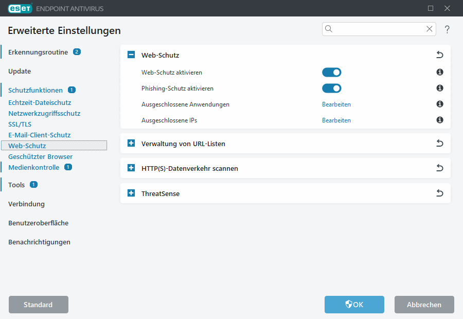 Erweiterte Einstellungen für den Netzwerkzugriffsschutz