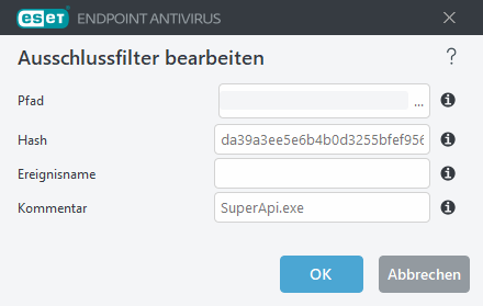 Ausschluss-Hash bearbeiten