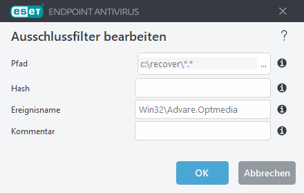 Bedrohungsausschluss bearbeiten