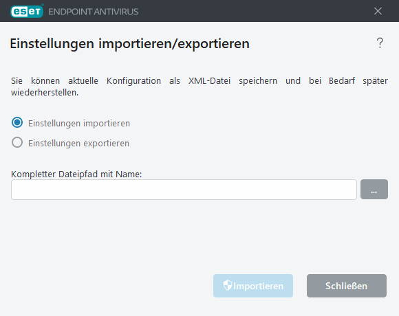 Import-/Export-Einstellungen