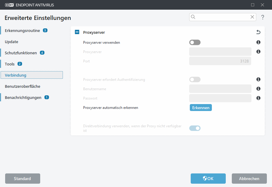 Erweiterte Einstellungen für Proxyserver