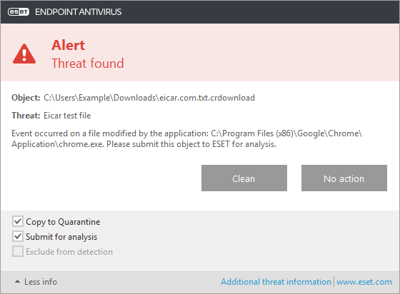 Alert window - Threat found