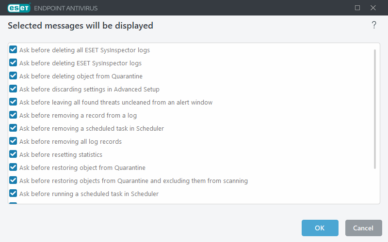 Confirmation messages Confirmation messages