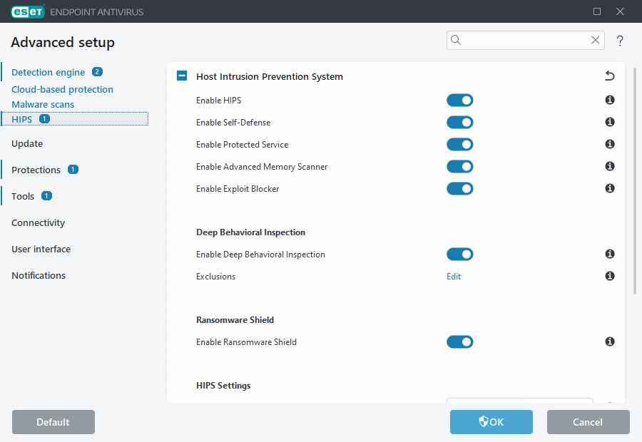 Host-based Intrusion Prevention System Advanced setup