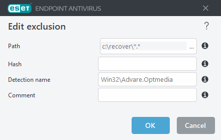 Edit exclusion threat Edit exclusion threat