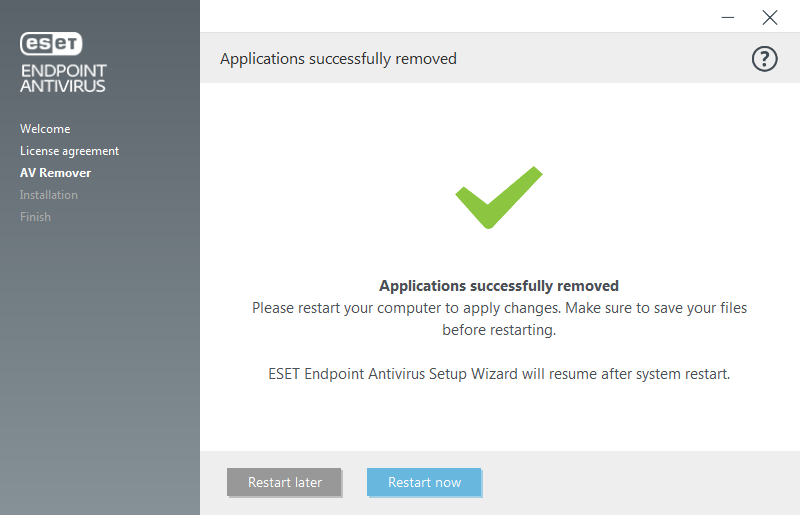 Restart and continue with installation