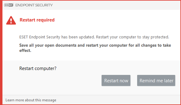 Restart required notification Restart required notification