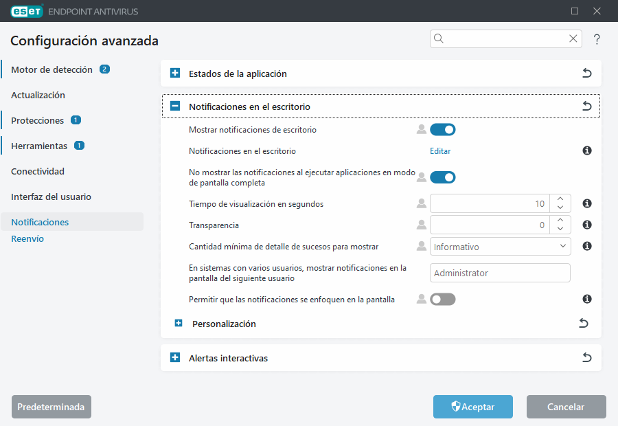 Configuración avanzada de notificaciones de escritorio