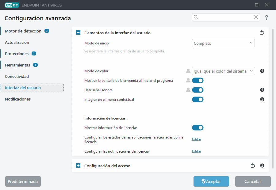 Configuración avanzada de elementos de la interfaz del usuario