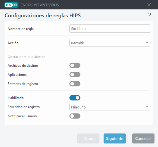 Configuración de reglas HIPS