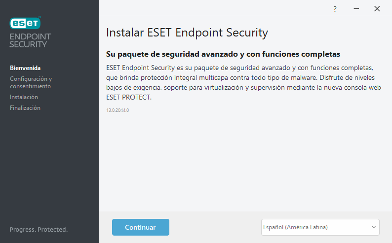 Mensaje de bienvenida de instalación