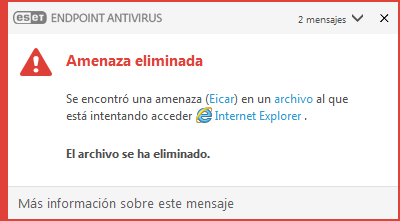 Ventana de notificación: amenaza eliminada