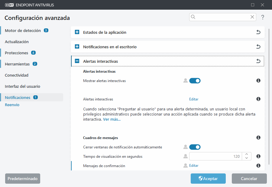 Configuración avanzada de las alertas interactivas