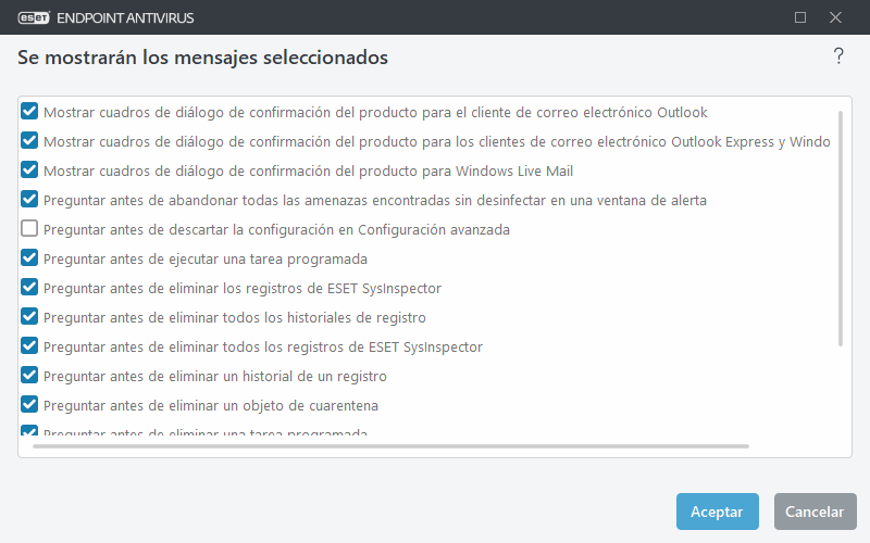 Mensajes de confirmación
