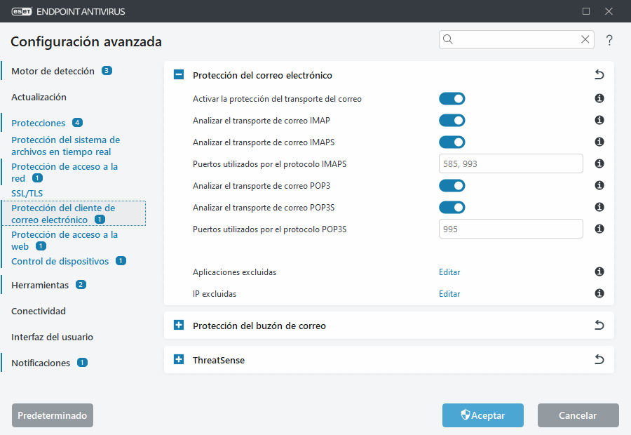Configuración avanzada de la protección del transporte de correo electrónico