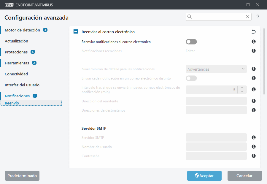Configuración avanzada de reenvío